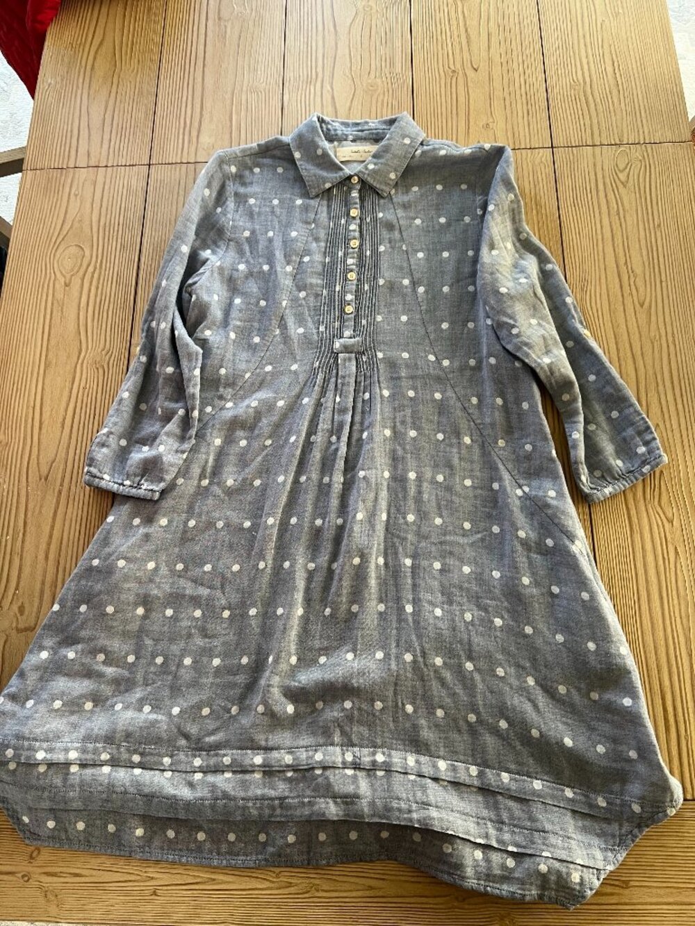 Little Sable Gray/Antropologie -  White Polka Dot Cotton Shirt Dress Tunic